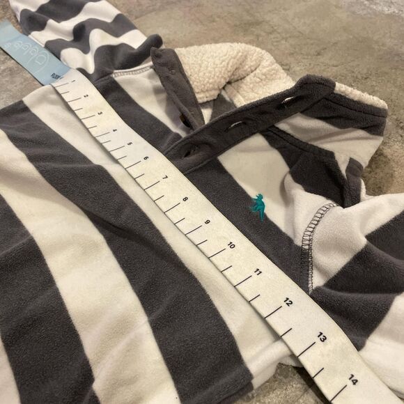 carters 2t gray and white striped quarter button fleece with teal dinosaur - Picture 4 of 6